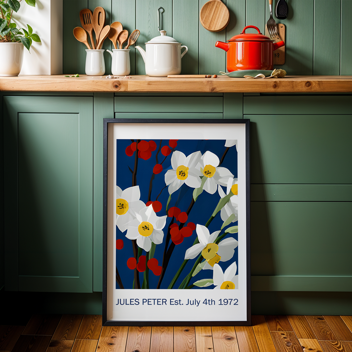 No.54 Personalised fine art flower print on museum gallery quality paper in high quality black wooden frame