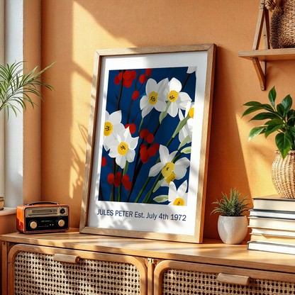 No.36 Personalised fine art flower print on museum gallery quality paper, customise the text to create a lifetime gift