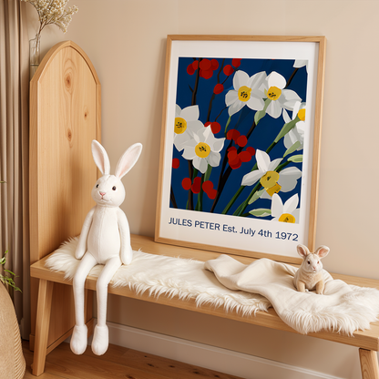 No.36 Personalised fine art flower print on museum gallery quality paper, customise the text to create a lifetime gift
