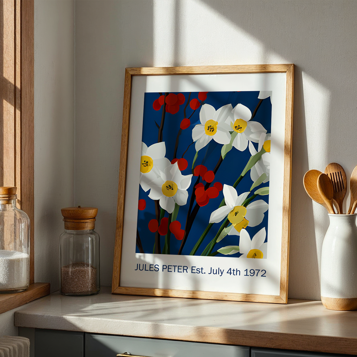 No.36 Personalised fine art flower print on museum gallery quality paper, customise the text to create a lifetime gift