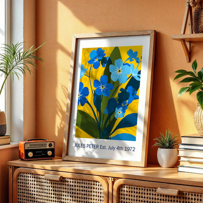No.37 Personalised fine art flower print on museum gallery quality paper, customise the text to create a lifetime gift