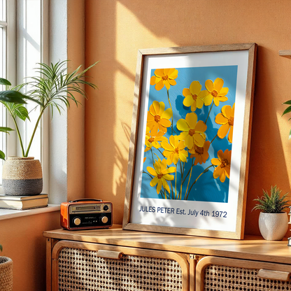 No.38 Personalised fine art flower print on museum gallery quality paper, customise the text to create a lifetime gift