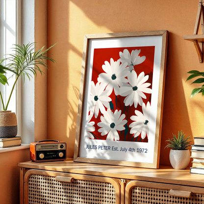 No.39 Personalised fine art flower print on museum gallery quality paper, customise the text to create a lifetime gift