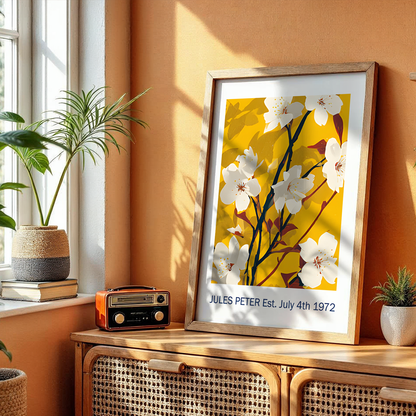 No.40 Personalised fine art flower print on museum gallery quality paper, customise the text to create a lifetime gift