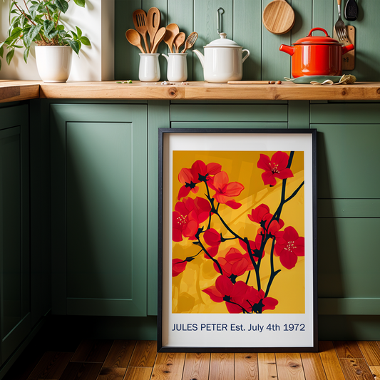 No.59 Personalised fine art flower print on museum gallery quality paper in high quality black wooden frame