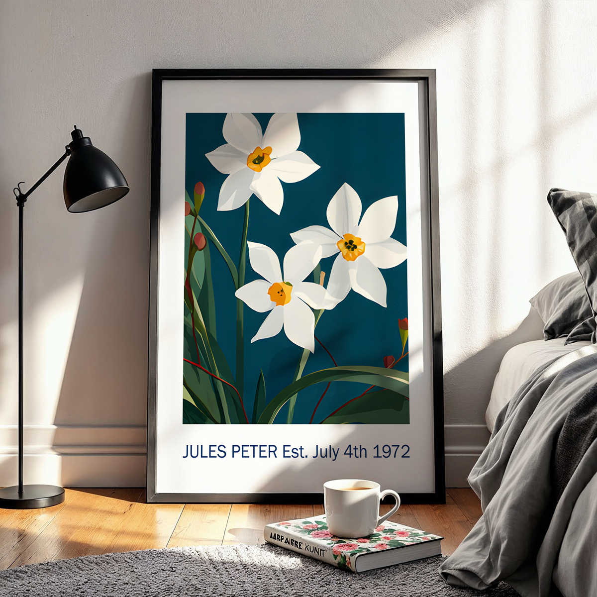 No.60 Personalised fine art flower print on museum gallery quality paper in high quality black wooden frame