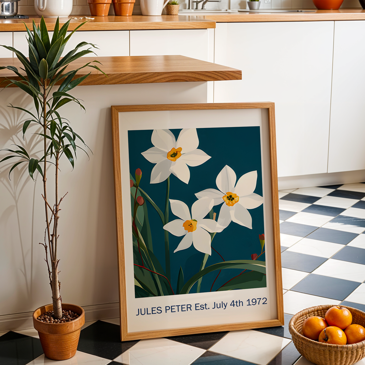 No.42 Personalised fine art flower print on museum gallery quality paper, customise the text to create a lifetime gift
