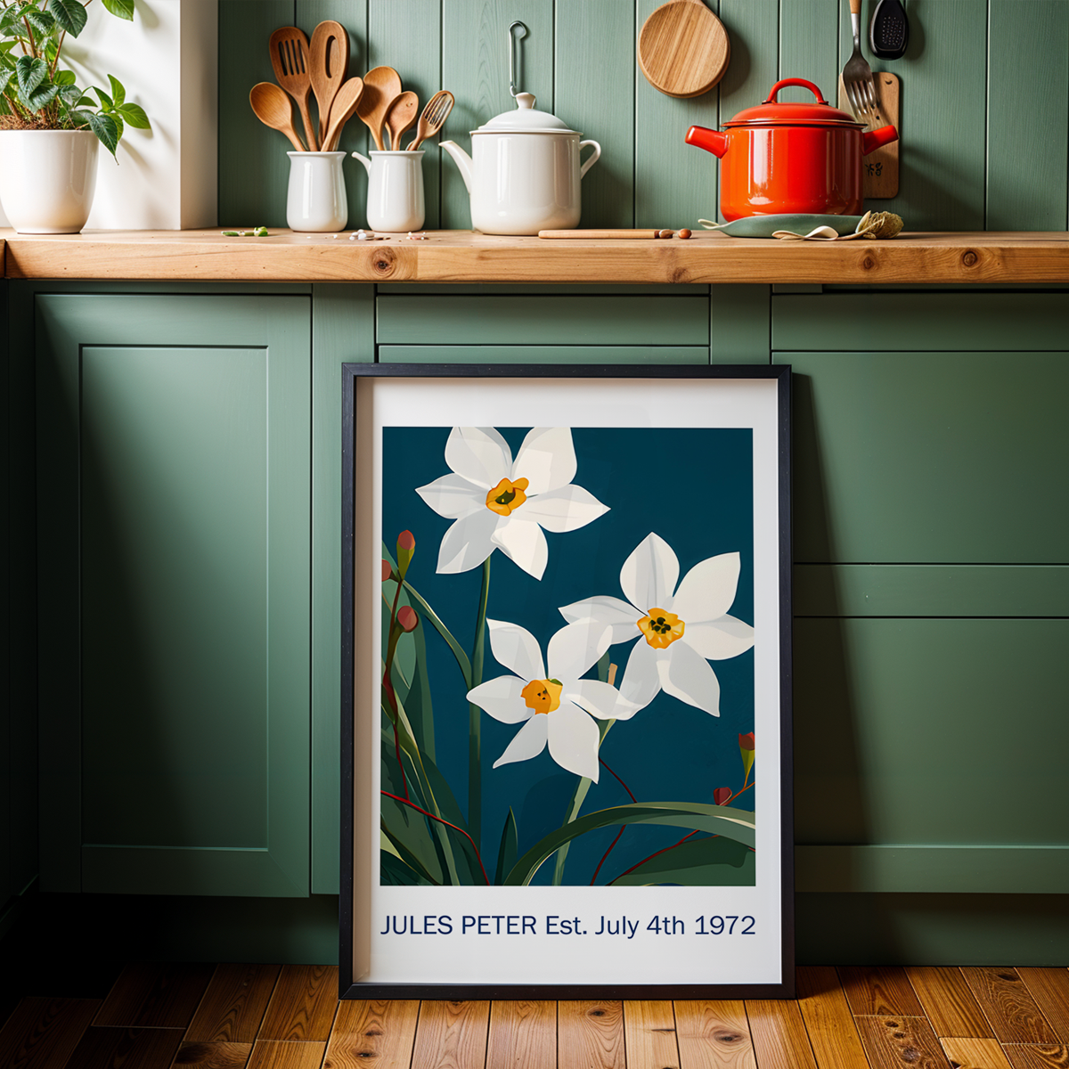 No.42 Personalised fine art flower print on museum gallery quality paper, customise the text to create a lifetime gift