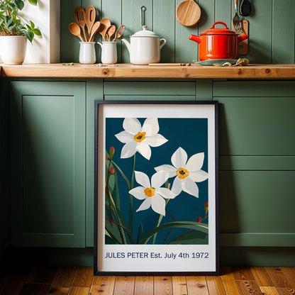 No.60 Personalised fine art flower print on museum gallery quality paper in high quality black wooden frame