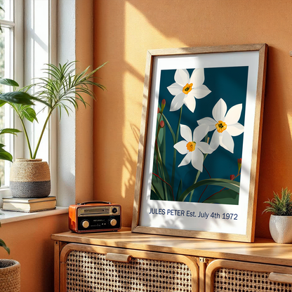 No.42 Personalised fine art flower print on museum gallery quality paper, customise the text to create a lifetime gift