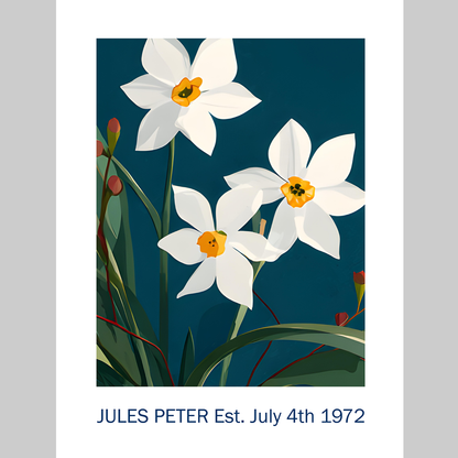No.42 Personalised fine art flower print on museum gallery quality paper, customise the text to create a lifetime gift