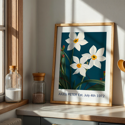 No.42 Personalised fine art flower print on museum gallery quality paper, customise the text to create a lifetime gift