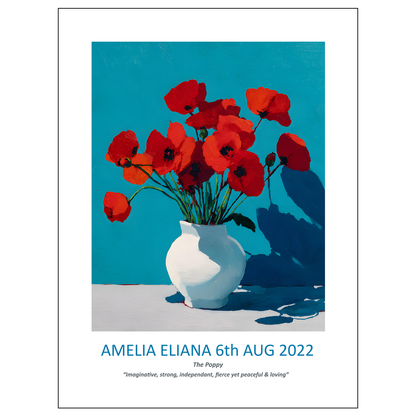 No.08 August Poppies – Personalised Birth Month Flower Fine Art Print on Museum-Quality Paper
