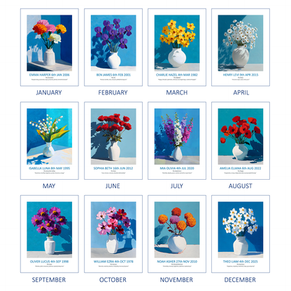 No.24 "December Narcissus", Personalised, birth month flower, fine art print on museum grade paper in high quality black wooden frame