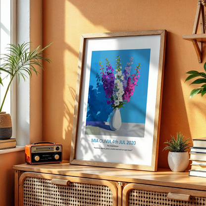 No.07 July Delphiniums – Personalised Birth Month Flower Fine Art Print on Museum-Quality Paper