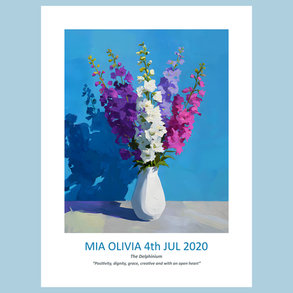 No.07 July Delphiniums – Personalised Birth Month Flower Fine Art Print on Museum-Quality Paper