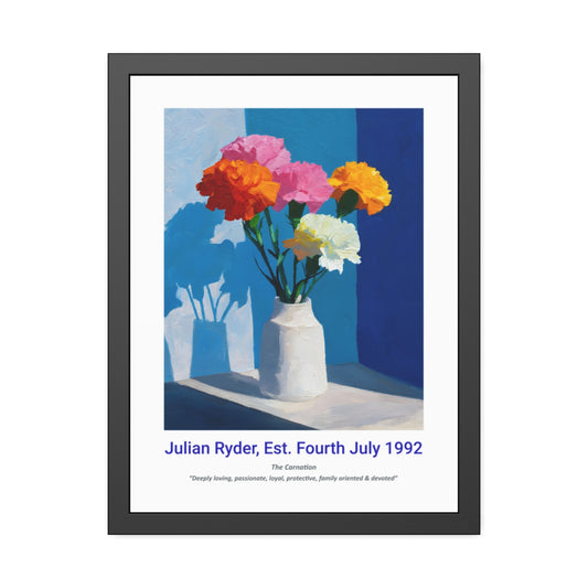 No.13 "January Carnations", Personalised, birth month flower, fine art print on museum grade paper in high quality black wooden frame