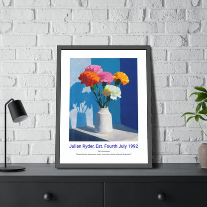 No.13 "January Carnations", Personalised, birth month flower, fine art print on museum grade paper in high quality black wooden frame