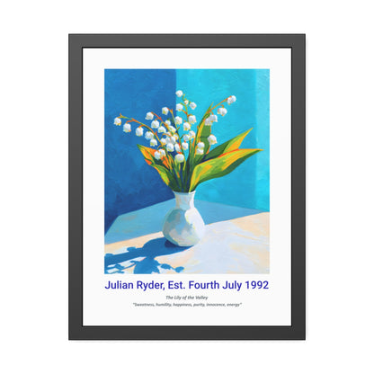 No.17 "May Lily of the Valley", Personalised, birth month flower, fine art print on museum grade paper in high quality black wooden frame