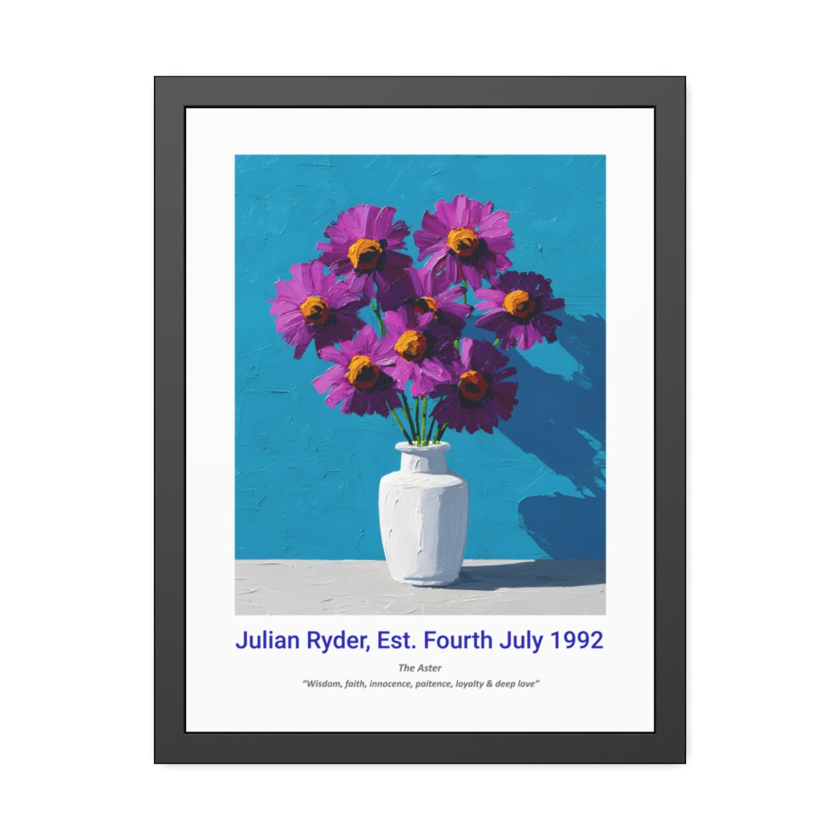 No.21 "September Asters", Personalised, birth month flower, fine art print on museum grade paper in high quality black wooden frame