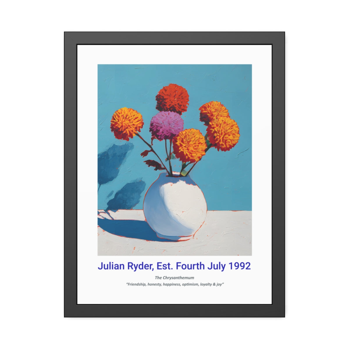 No.23 "November Chrysanthemums", Personalised, birth month flower, fine art print on museum grade paper in high quality black wooden frame