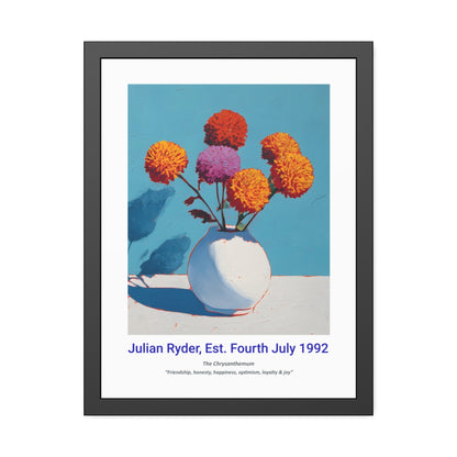 No.23 "November Chrysanthemums", Personalised, birth month flower, fine art print on museum grade paper in high quality black wooden frame