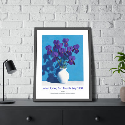 No.14 "February Irises", Personalised, birth month flower, fine art print on museum grade paper in high quality black wooden frame