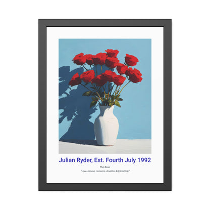 No.18 "June Roses", Personalised, birth month flower, fine art print on museum grade paper in high quality black wooden frame