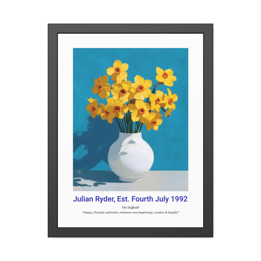 No.15 "March Daffodils", Personalised, birth month flower, fine art print on museum grade paper in high quality black wooden frame