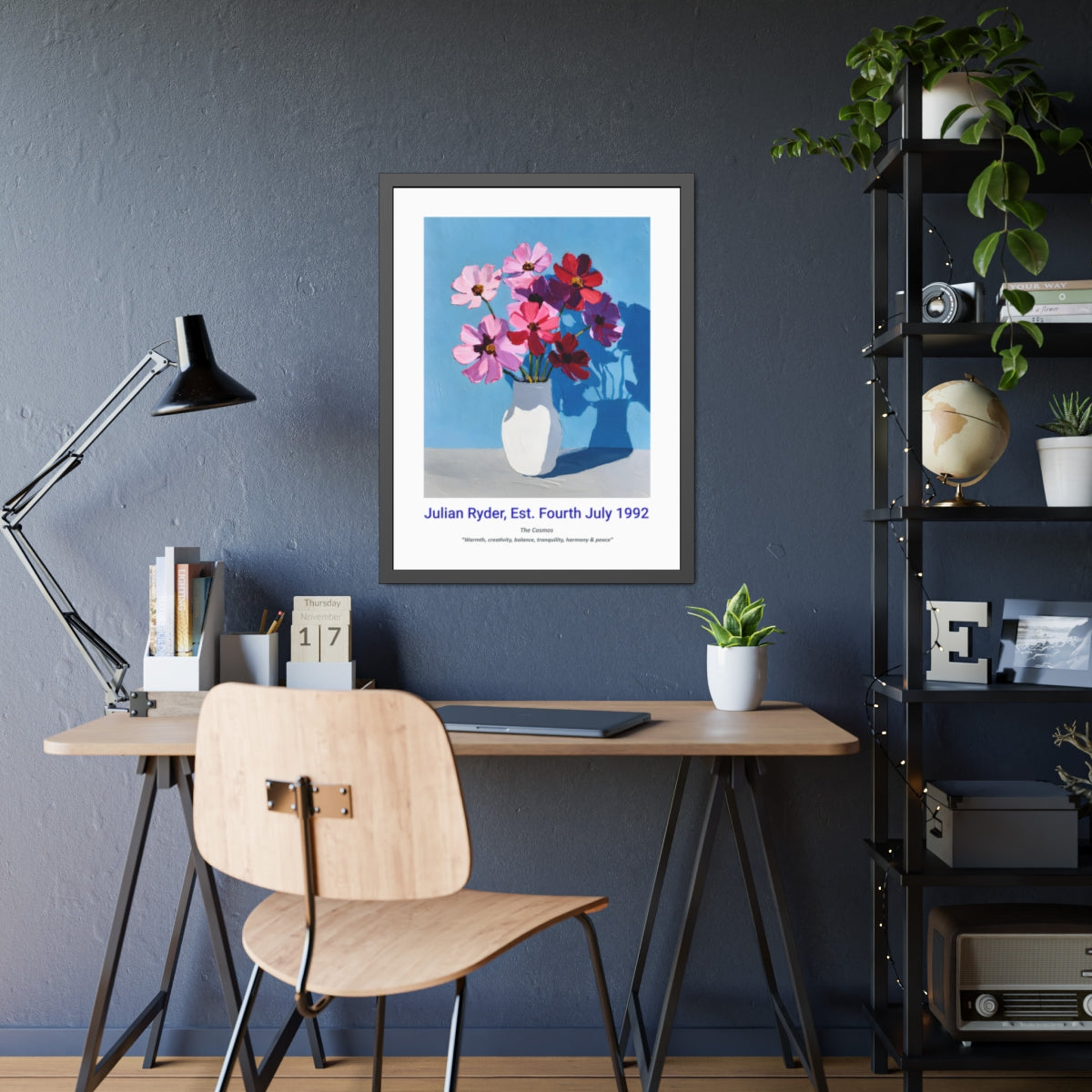 No.22 "October Cosmos", Personalised, birth month flower, fine art print on museum grade paper in high quality black wooden frame