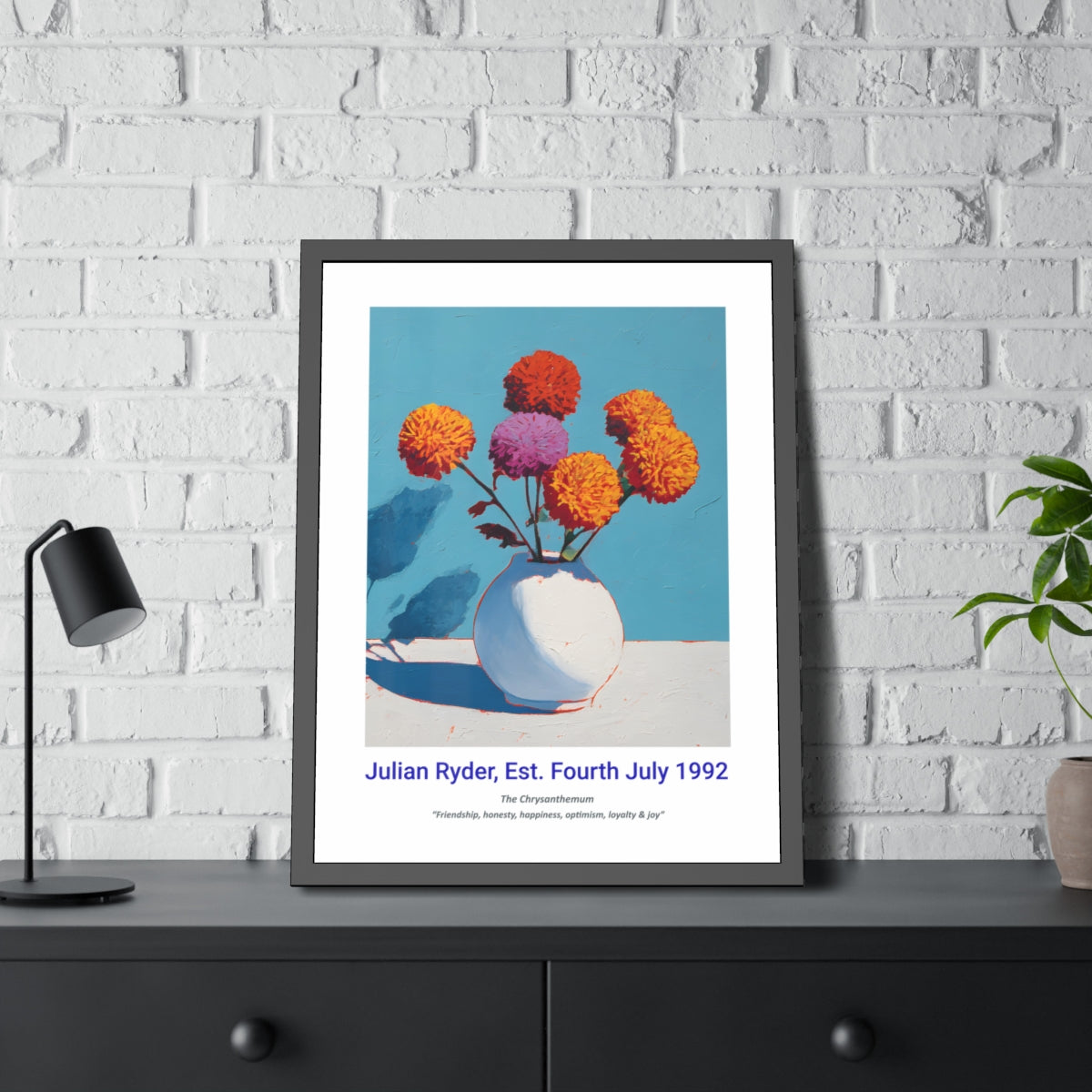 No.23 "November Chrysanthemums", Personalised, birth month flower, fine art print on museum grade paper in high quality black wooden frame