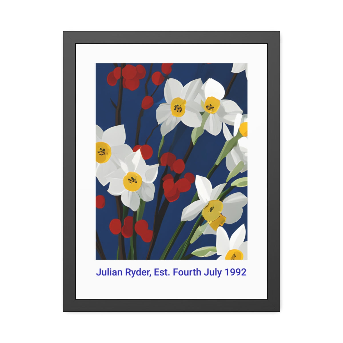 No.54 Personalised fine art flower print on museum gallery quality paper in high quality black wooden frame