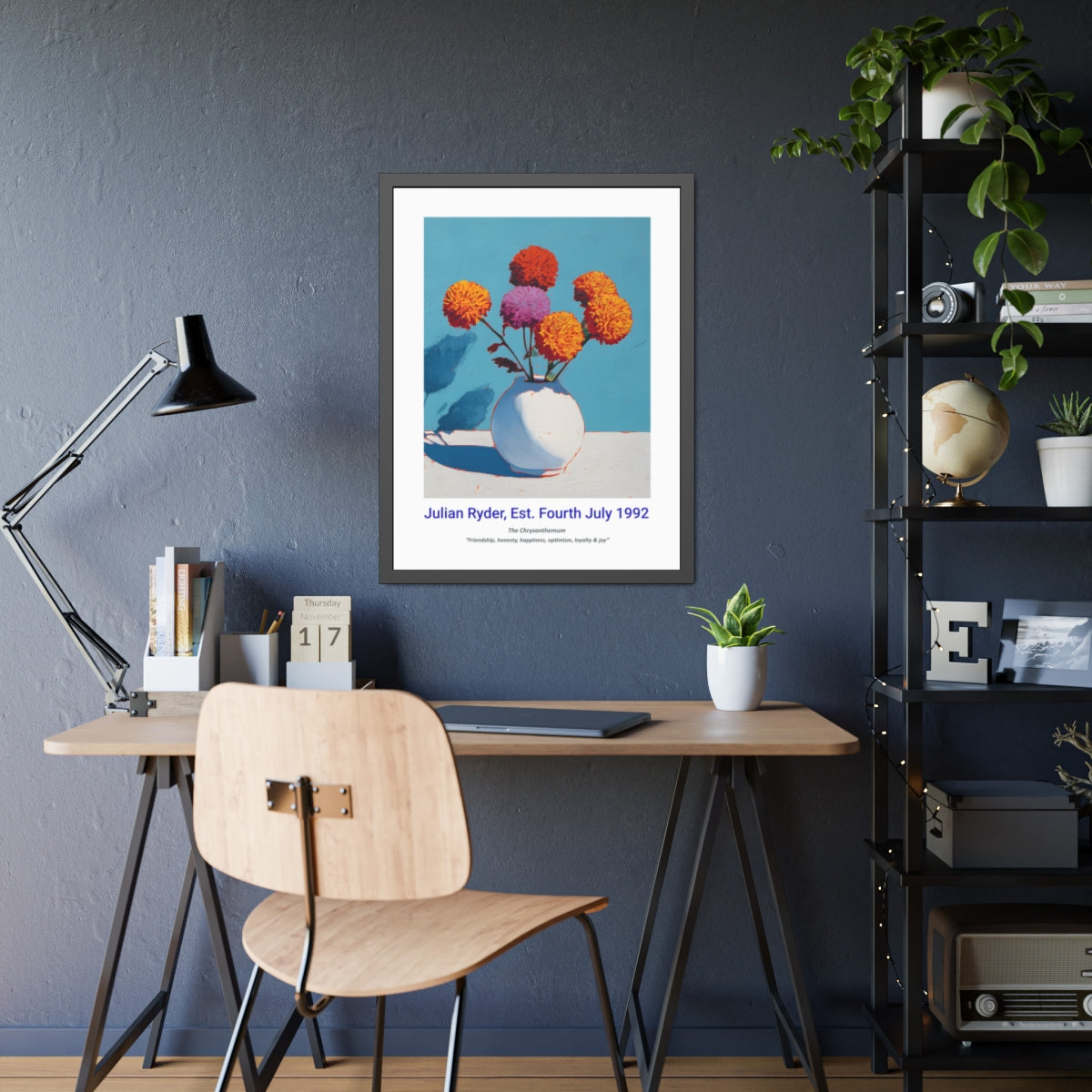 No.23 "November Chrysanthemums", Personalised, birth month flower, fine art print on museum grade paper in high quality black wooden frame