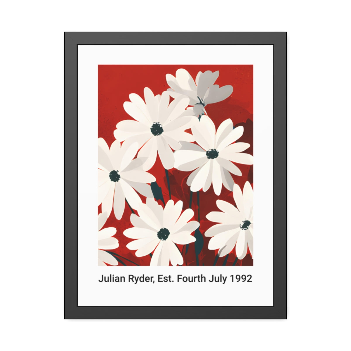 No.57 Personalised fine art flower print on museum gallery quality paper in high quality black wooden frame