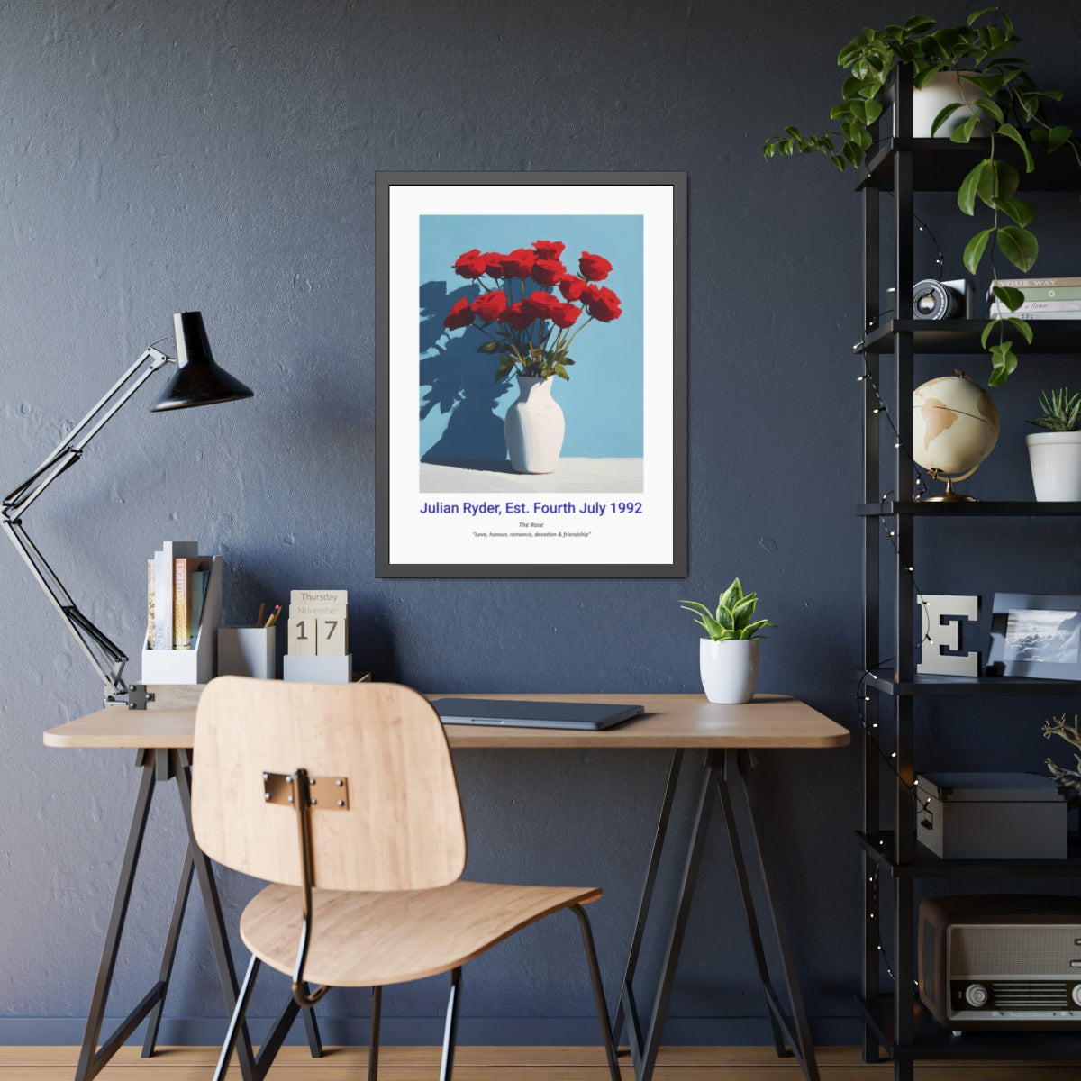 No.18 "June Roses", Personalised, birth month flower, fine art print on museum grade paper in high quality black wooden frame