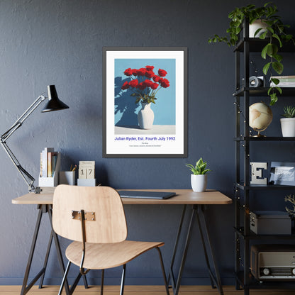 No.18 "June Roses", Personalised, birth month flower, fine art print on museum grade paper in high quality black wooden frame