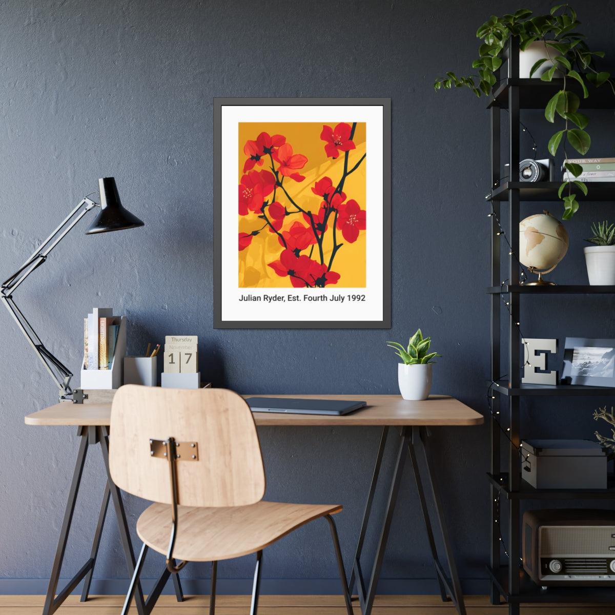 No.59 Personalised fine art flower print on museum gallery quality paper in high quality black wooden frame