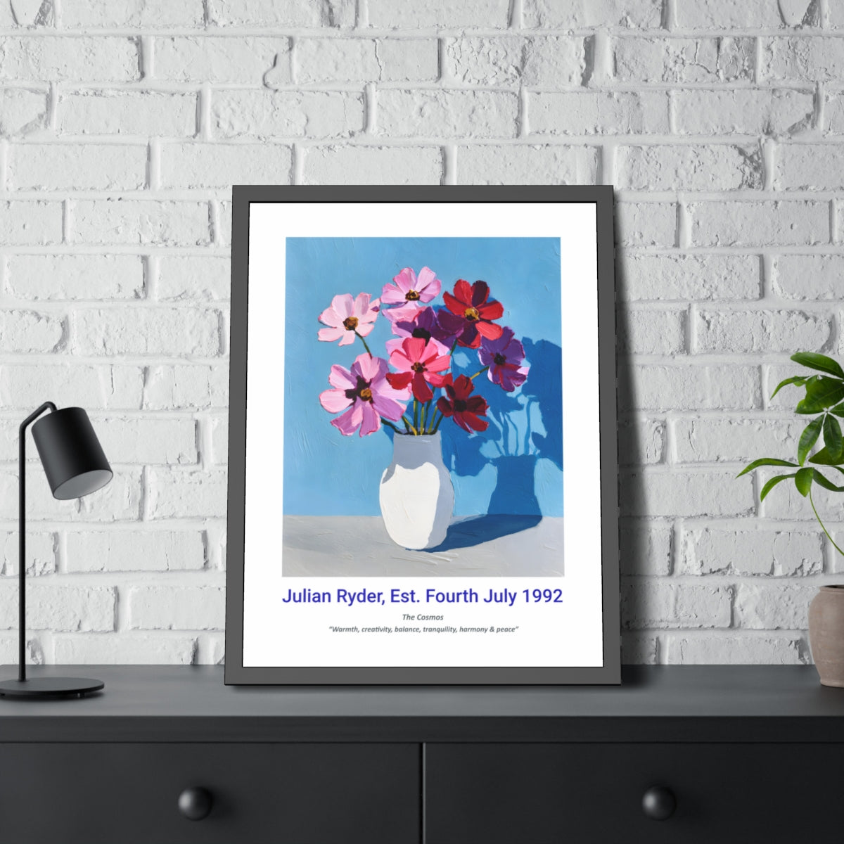 No.22 "October Cosmos", Personalised, birth month flower, fine art print on museum grade paper in high quality black wooden frame