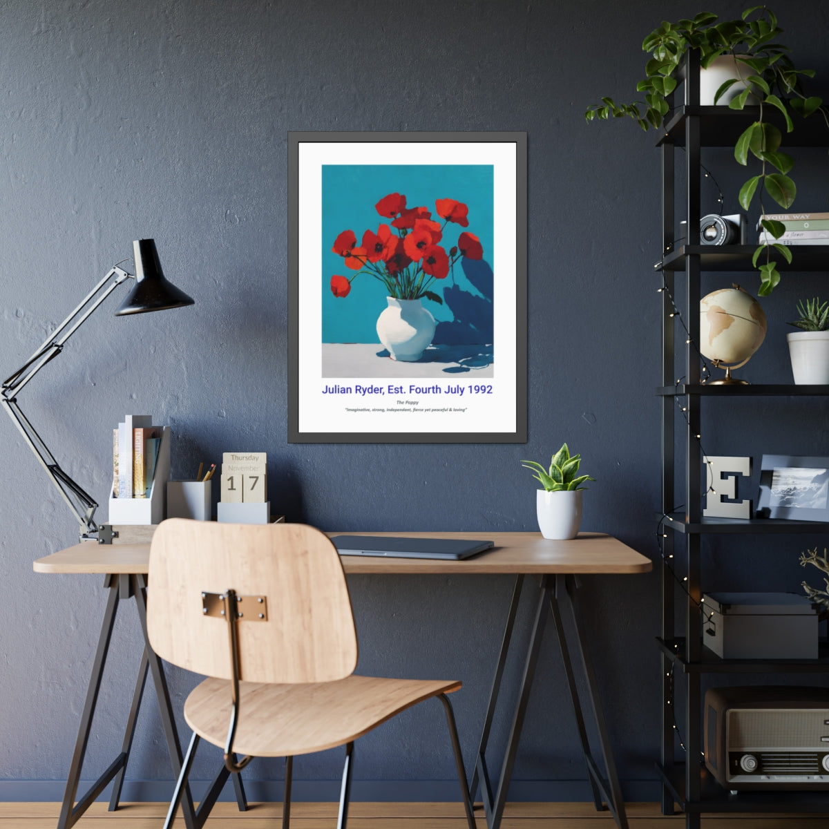 No.20 "August Poppies", Personalised, birth month flower, fine art print on museum grade paper in high quality black wooden frame