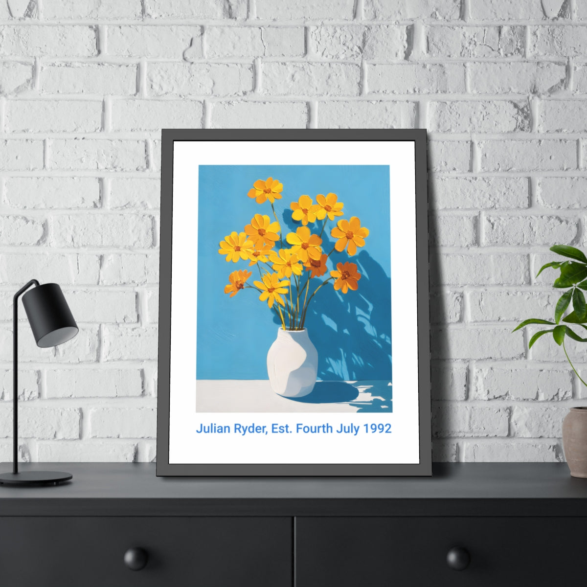 No.52 Personalised fine art flower print on museum gallery quality paper in high quality black wooden frame