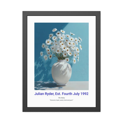 No.16 "April Daisies", Personalised, birth month flower, fine art print on museum grade paper in high quality black wooden frame