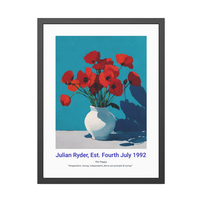 No.20 "August Poppies", Personalised, birth month flower, fine art print on museum grade paper in high quality black wooden frame