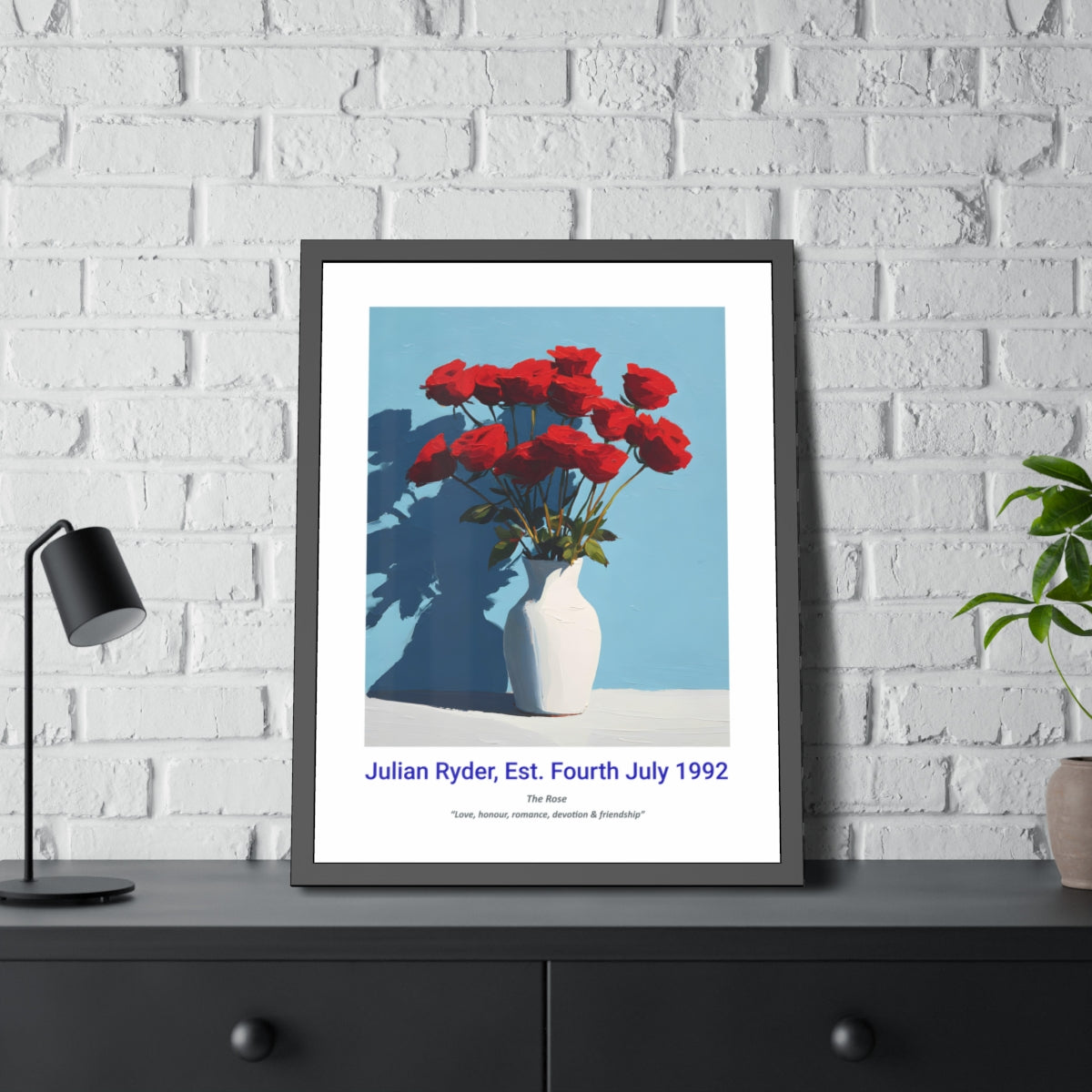 No.18 "June Roses", Personalised, birth month flower, fine art print on museum grade paper in high quality black wooden frame