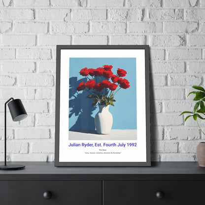 No.18 "June Roses", Personalised, birth month flower, fine art print on museum grade paper in high quality black wooden frame