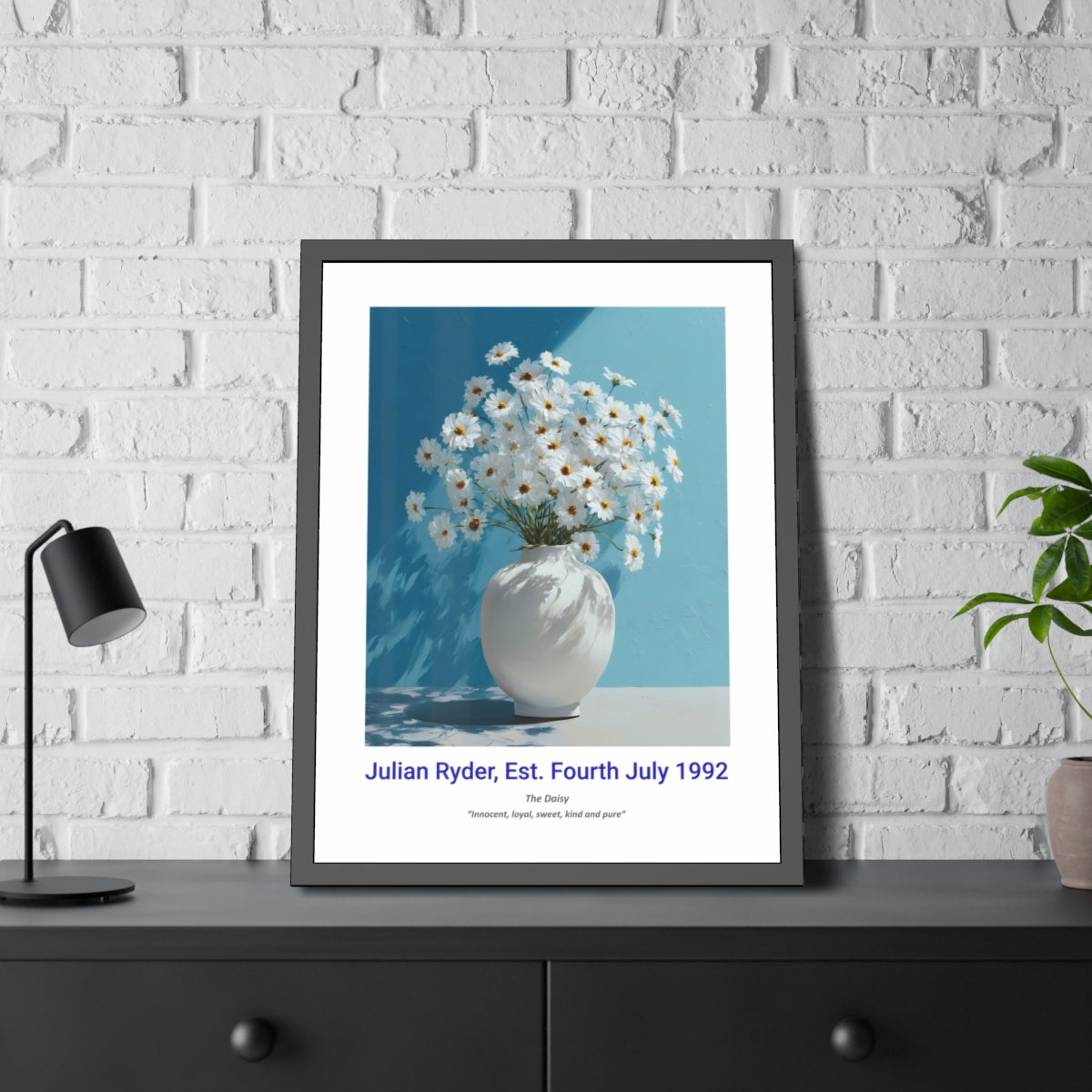 No.16 "April Daisies", Personalised, birth month flower, fine art print on museum grade paper in high quality black wooden frame