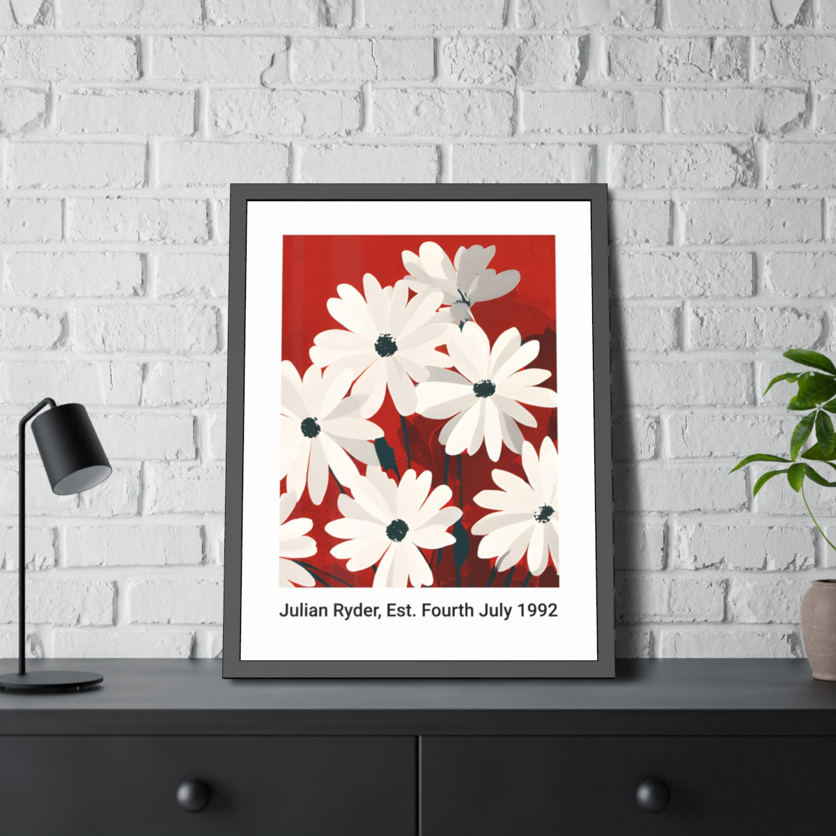 No.57 Personalised fine art flower print on museum gallery quality paper in high quality black wooden frame