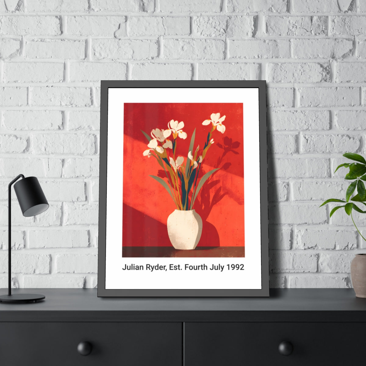 No.49 Personalised fine art flower print on museum gallery quality paper in high quality black wooden frame