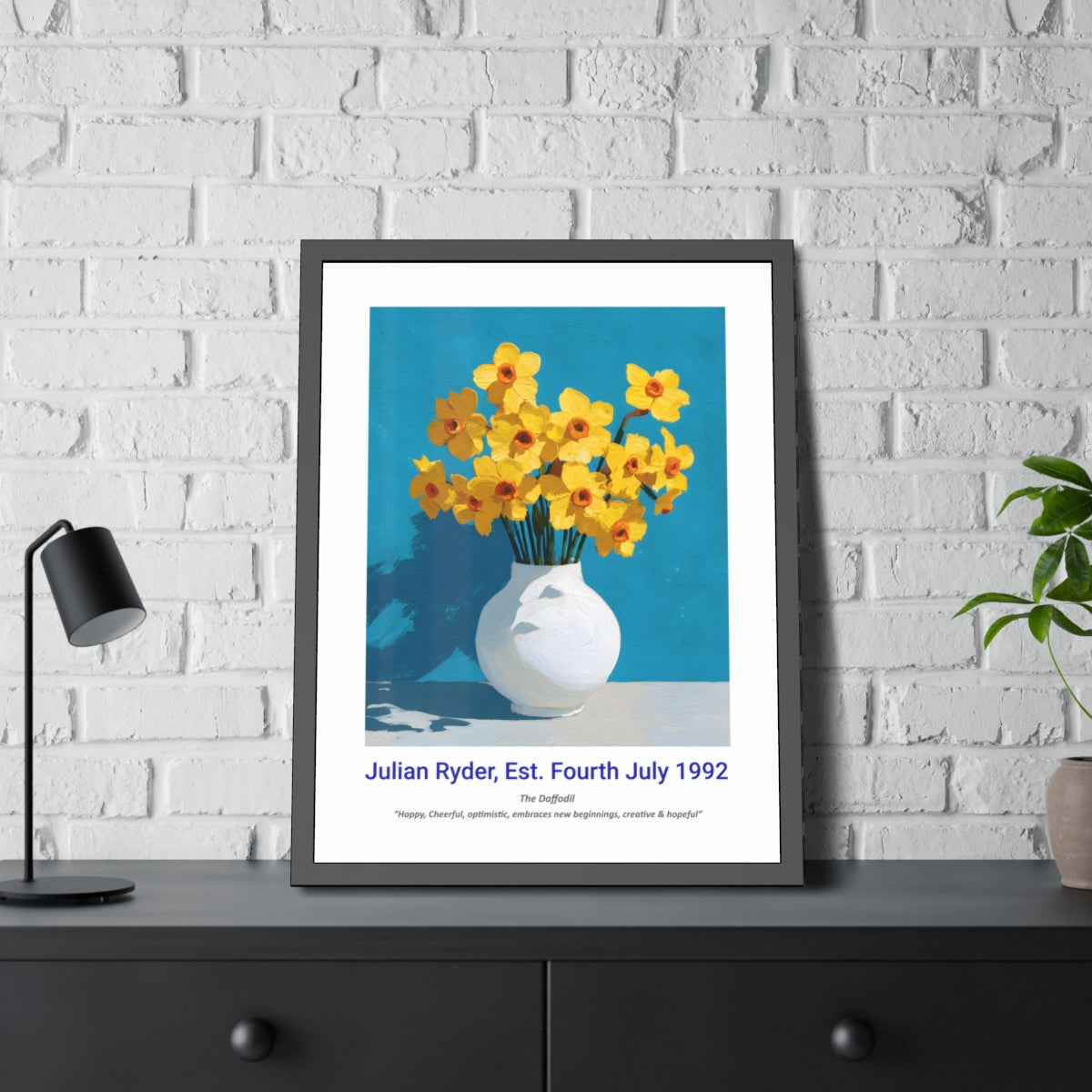 No.15 "March Daffodils", Personalised, birth month flower, fine art print on museum grade paper in high quality black wooden frame