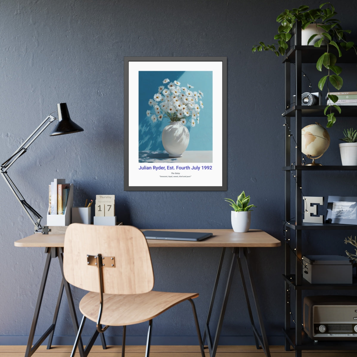 No.16 "April Daisies", Personalised, birth month flower, fine art print on museum grade paper in high quality black wooden frame