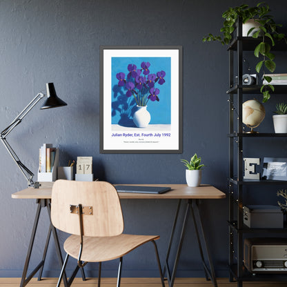 No.14 "February Irises", Personalised, birth month flower, fine art print on museum grade paper in high quality black wooden frame